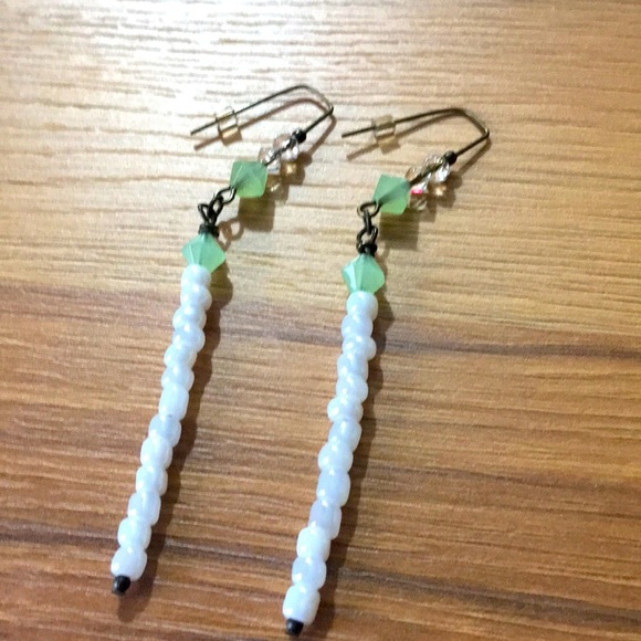 Ladies Lime Green Long Dangle Earrings, Handmade Earrings - Picture 1 of 5
